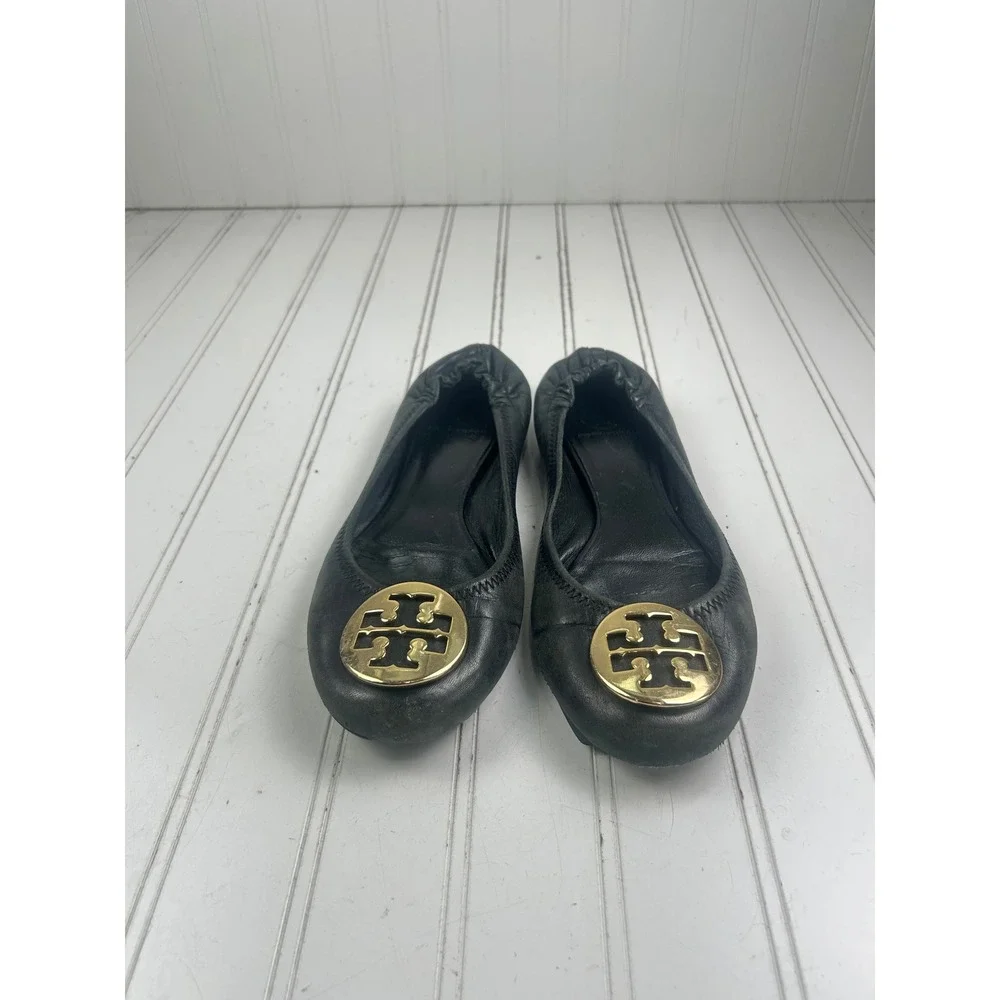 Tory Burch Black Leather Minnie Travel Ballet Flats Women's Size 8 $220
